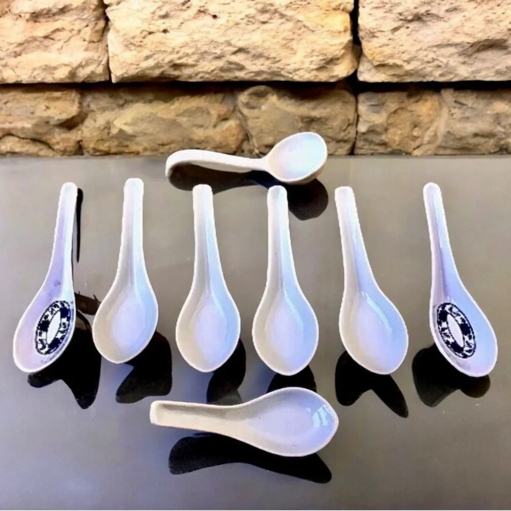 Asian Soup Spoons Porcelain + Plastic Chinese Japanese for Ramen Pho Lot of 8